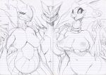  anthro big_breasts black_and_white black_sclera breasts female kyurem legendary_pokemon monochrome nintendo nipples open_mouth pokemon reshiram sunibee sweetsing video_games voluptuous zekrom 