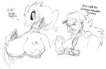  big_breasts breasts english_text female hair human legendary_pokemon long_hair male nintendo nipples pokemon reshiram sketch sunibee sunnysoda text video_games 