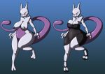 anthro big_breasts blush breasts chubby clothed clothing collaboration crovirus dress female high_heels legendary_pokémon legendary_pokemon lipstick mewtwo milf mother necklace nintendo nipples nude parent pokemon pokemorph purple_eyes solo sunibee sweetsing video_games voluptuous wide_hips