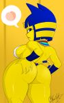 1girl animal_crossing ankha_(animal_crossing) ass ass_focus ass_grab back_view big_breasts blue_eyes blue_hair bottomless bubble_butt dat_ass egyptian emotionless female_only hand_on_ass huge_ass kae-est_art legs looking_at_viewer looking_back nintendo panties sideboob solo_female sweat sweatdrop tagme thick_ass thick_thighs thighs underwear yellow_body