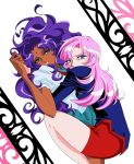  2girls anthy_himemiya art blue_eyes dark-skinned_female dark_skin dutch_angle female green_eyes himemiya_anthy lesbian long_hair love multiple_girls pink_hair purple_hair revolutionary_girl_utena shoujo_kakumei_utena tagme tenjou_utena utena_tenjou yuri 