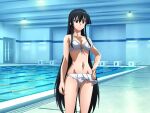 1girl akame_(akame_ga_kill!) akame_ga_kill! alluring bikini black_hair indoor_pool long_hair posing red_eyes swimming_pool wallpaper