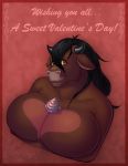 big_breasts black_hair bovine breasts brown_body bust cupcake cute furry hair heart holidays huge_breasts looking_at_viewer nemara_snowstripe no_nipples nude orange_eyes quisty seme87 seme87_(artist) solo tauren valentine's_day video_games warcraft world_of_warcraft