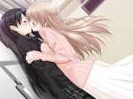 2girls against_wall art black_hair blush breast_press breasts brown_hair closed_eyes dutch_angle female game_cg hair jpeg_artifacts kani_biimu kiss kissing konayuki_fururi light_brown_hair locker long_hair love multiple_girls pantyhose peko yuri