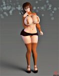 1girl 3d aesmadaeva37 erect_nipples female_only full_body glasses huge_breasts massive_breasts micro_bra miniskirt scooby-doo stockings thighs thong velma_dinkley