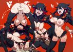 1girl abs after_sex aftersex bad_id bent_over big_breasts black_hair blue_eyes blush boots breast_grab breasts censored cum cum_drip cum_in_pussy cum_pool cumdrip fang grabbing groping high_heel_boots high_heels jaga_note kill_la_kill large_breasts matoi_ryuuko midriff miniskirt multicolored_hair navel nipples penis pubic_hair puffy_nipples pussy senketsu sex short_hair skirt stockings suspenders thigh_boots thigh_high_boots thighhighs two-tone_hair vaginal wince