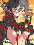 1girl baariya blush breasts drawr embarrassed kill_la_kill matoi_ryuuko open_mouth senketsu solo suspenders underboob