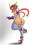  1boy ass balls big_ass blush bottomless capcom dark_skin embarrassed femboy girly gloves green_eyes grey_(mega_man_zx) grey_thighhighs high_heels high_resolution huge_ass large_ass mega_man mega_man_zx partially_clothed penis small_penis stockings thick_ass thick_thighs thigh_gap thighs trap watermark white_background zeriie 