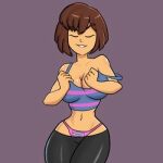 1:1 1:1_aspect_ratio 1girl 1human 2020 2020s adapted_costume aged_up big_ass big_breasts black_pants bottomwear breasts brown_hair cleavage clothed clothed_female clothed_human clothing female female_frisk female_human female_only frisk frisk_(undertale) hourglass_figure human human_only looking_pleasured noexisto2008 panties pants_pull pink_panties purple_panties purple_tank_top simple_background solid_color_background solo solo_female solo_human striped_tank_top tank_top topwear undertale undertale_(series) wide_hips