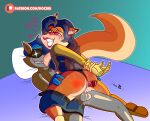  1boy 1girl ahegao anthro anthro_on_anthro bare_thighs black_hair black_panties black_underwear blush bottomless cap carmelita_fox clothed clothed_sex clothes collar dildo doc.b dominant_male earrings ears female femdom fox fox_ears fox_girl fox_tail foxgirl fur furry gloves grey_fur handwear hat heart-shaped_pupils lipstick lipstick_mark long_hair long_tail male male/female male_on_female nude nude_male orange_fur panties panties_aside pants_around_one_leg partially_clothed playstation raccoon raccoon_ears saliva sex_toy slap_mark slap_mark_on_ass sly_cooper sly_cooper_(series) sucker_punch_productions sweat tail thick_thighs thighs topless trapped underwear unusual_pupils vaginal vaginal_penetration wide_hips 