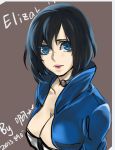 1girl azhi bioshock bioshock_infinite black_hair blue_eyes breasts character_name choker cleavage corset dated elizabeth elizabeth_(bioshock_infinite) female high_collar jacket large_breasts lips lipstick makeup short_hair solo