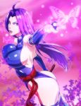  asian_female ass betsy_braddock blue_eyes blue_leotard butterfly female huge_breasts katana leotard marvel mutant_(marvel) nipples nipples_poking psychic psylocke purple_hair usatarou x-men 