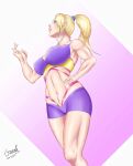 1girl alluring athletic_female blonde_hair blue_eyes female_abs fit_female gym_shorts ixxl namco nina_williams silf sports_bra tekken tekken_1 tekken_2 tekken_3 tekken_4 tekken_5_dark_resurrection tekken_7 tekken_tag_tournament tekken_tag_tournament_2 workout_clothes