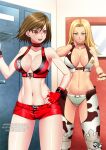  2_girls alluring amber_eyes athletic_female blonde_hair blue_eyes brown_hair dixie_clemets female_abs fit_female jadenkaiba konami locker_room reiko_hinomoto rumble_roses 