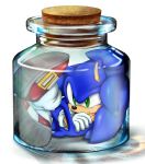  1boy anthro blue_body blue_hair bored bottle bottle_meme_(pixiv) cork green_eyes hair hedgehog jar male male_focus plain_background sega shoes shoppaaaa sneakers solo sonic sonic_(series) sonic_the_hedgehog sonic_the_hedgehog_(series) tight trapped white_background 