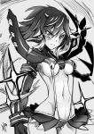  1girl blush breasts hm_(hmongt) kill_la_kill matoi_ryuuko monochrome navel phandit_thirathon revealing_clothes senketsu simple_background solo suspenders 