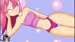  hand_on_head jimix_cruz lying panties pink_eyes pink_hair purple_panties purple_tank_top strapless tank_top 