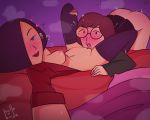 ass bed breasts daria daria_morgendorffer glasses hellobirde jane_lane looking_at_viewer on_back on_bed pussy pussylicking selfpic skirt yuri