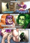  face_sitting femdom glasses green_hair guro handjob jennifer_walters marvel orange_hair penis she-hulk suit titania_(marvel_comics) vilecorpus 