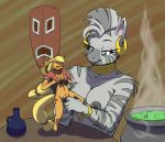 2013 2girls anthro applejack bottle breasts cauldron cute doll equine ethanqix female fingering friendship_is_magic furry horse jewelry lesbian mask mohawk my_little_pony nipples pussy pussy_juice size_difference smile stripes tribal yuri zebra zecora