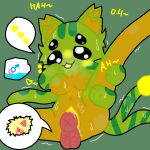  1:1 1girl 2024 2_tails 4_arms 4_eyes alien anthro blonde_hair blush breasts feline furry genderswap_(mtf) glowing gnarpy_(regretevator) green_background green_body green_fur heart male markings multicolored_fur nipples penetration penis penis_in_pussy potion pussy red_body red_fur regretevator roblox sammyss sweat text yellow_body yellow_fur 