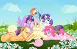  2013 6girls anthro applejack biting_lip blonde_hair blue_eyes blue_fur blush breasts clouds cowboy_hat cute equine female flower fluttershy friendship_is_magic furry grab green_eyes grin group hair hat holding horn lip_bite lying multicolored_hair my_little_pony nipples nude on_side orange_fur outside pegasus pink_fur pink_hair pinkie_pie purple_eyes purple_fur purple_hair pussy rainbow_dash rainbow_hair rarity tail twilight_sparkle unicorn white_fur winged_unicorn wings yellow_fur yuri 