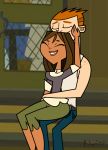 black_eyes breasts brown_hair brown_skin cartoon_network closed_eyes courtney_(tdi) dark-skinned_female eyebrows freckles hourglass_figure latina navel orange_hair scott_(tdi) short_hair thick_ass thick_legs thick_thighs total_drama_island