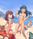 3_girls ass_crack beach bikini blue_eyes blue_hair blush brown_hair creatures_(company) dawn_(pokemon) female game_freak gen_4_pokemon green_eyes gym_leader haruka_(pokemon) hat hikari_(pokemon) humans_of_pokemon kasumi_(pokemon) may_(pokemon) misty_(pokemon) multiple_girls nintendo ocean orange_hair penguin piplup pochama pokemon pokemon_(anime) pokemon_(creature) pokemon_(game) pokemon_(species) pokemon_black_and_white pokemon_bw pokemon_diamond_pearl_&_platinum pokemon_dppt pokemon_frlg pokemon_heartgold_and_soulsilver pokemon_hgss pokemon_red_green_blue_&_yellow pokemon_rgby psyduck short_hair wardrobe_malfunction water_type_pokemon