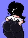 :3 arcaned_roses black_hair black_pants hands_on_hips heart jjoyplus looking_back mystery_(roses_arcaned) roses_arcaned viewed_from_behind white_shirt