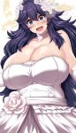  1girl 2022 adorable alternate_breast_size big_breasts blush breasts bride cleavage clothed_female collar cute eyelashes female_focus female_only flower_in_hair game_freak grin happy hex_maniac high_res huge_breasts long_hair maki_ikazuya mature mature_female messy_hair nintendo open_mouth pokemon pokemon_xy purple_eyes purple_hair solo_female solo_focus spiral_eyes the_good_ending video_game_character video_game_franchise wedding wedding_dress white_dress wholesome 