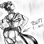 1girl ass clothed clothing exposed_ass exposed_penis female female_only joe_shimamura_(artist) juri_han monochrome pltnm06ghost_(artist) solo street_fighter street_fighter_iv super_street_fighter_iv