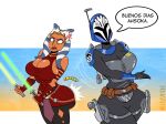 2_girls ahsoka_tano bo-katan_kryze drawsputin gigantic_ass gigantic_breasts helmet hourglass_figure star_wars