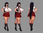 asian asian_female bimbo bimbofication black_hair brown_eyes character_sheet gigantic_breasts glasses long_hair original_character school_uniform sexy vitalis_(artist)