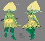 1girl ass ass_clapping big_ass breasts clapping_cheeks dress gem_(species) green_body grey_background huge_ass n-kosi n-kosi_(coloring) onomatopoeia peridot_(steven_universe) shortstack skin_tight smaller_female steven_universe thick_ass thick_thighs twerking wide_hips yellow_dress yellow_hair