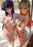 1girl 2022 2_girls artist_signature beach big_breasts bikini black_bikini black_eyes black_hair blonde_hair breasts crossover cute female_only gyaru happy hips hugging kitagawa_marin komi-san_wa_komyushou_desu komi_shouko long_hair looking_at_viewer outside red_eyes shy slim_waist smile sono_bisque_doll_wa_koi_wo_suru thick_thighs thighs white_bikini wide_hips zumi* zumi_(artist) zumi_(zumidraws)