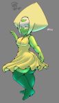  1girl ass big_ass breasts dress gem_(species) green_body grey_background huge_ass n-kosi n-kosi_(coloring) peridot_(steven_universe) shortstack skin_tight smaller_female steven_universe thick_ass thick_thighs visor wide_hips yellow_dress yellow_hair 