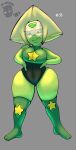 1girl alien ass big_ass bodysuit breasts cartoon_network female_only gem_(species) green_body green_eyes green_skin leotard n-kosi n-kosi_(coloring) peridot_(steven_universe) shortstack star_symbol steven_universe steven_universe_future thick_ass thick_thighs visor wide_hips yellow_hair