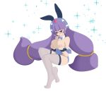 big_breasts breasts bunny_ears bunnysuit covering covering_breasts gluko guuko mon_colle_knights purple_eyes purple_hair scikosis