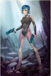 blue_hair bodysuit fap_titans guns nutaku