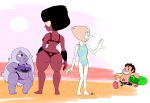 afro amethyst amethyst_(steven_universe) ass bbw beach bikini black_hair cartoon_network fingerless_gloves garnet garnet_(steven_universe) gloves long_hair pearl pearl_(steven_universe) print_bikini purple_hair purple_skin red_skin short_hair smile star_print steven_quartz_universe steven_universe sunglasses swimsuit white_hair wide_hips