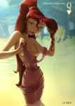 1girl breasts clothed disney female hercules long_hair megara no_underwear queencomplex standing standing_in_water wet wet_clothes wet_hair