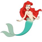  1girl blue_eyes breasts disney female mermaid nude princess_ariel red_hair the_little_mermaid white_background 