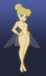 1girl blonde_hair breasts disney fairy_wings female female_only hands_on_hips looking_at_viewer medium_breasts nude peter_pan pointy_ears solo tinker_bell wings