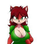 1girl anthro big_breasts bouncing_breasts breasts cleavage fox fur furry gif goblinhordestudios green_eyes green_shirt k9wolf large_breasts looking_at_viewer red_fur running voluptuous vulpine