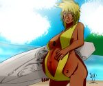  bleach blonde_hair brown_skin green_eyes pregnant pregnant_belly pregnant_female sado-art tattoo tia_harribel wedding_ring 