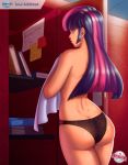 1girl ass female female_only friendship_is_magic humanized indoors looking_at_viewer looking_over_shoulder mostly_nude my_little_pony no_bra panties solo souladdicted standing topless twilight_sparkle twilight_sparkle_(mlp)