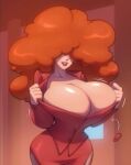 1girl 1girl 1girl big_breasts big_breasts bigdad breasts button_pop cartoon_network cleavage curly_hair darnact female_focus female_only huge_breasts human long_hair mature mature_female orange_hair powerpuff_girls sara_bellum solo_female solo_focus tagme undressing voluptuous