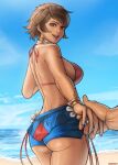 1girl alluring ass beach bikini erodrunky holding_hands josie_rizal namco short_hair short_skirt tekken tekken_7