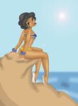 1girl alluring alternate_skin_color arm_support arms ass back bare_arms bare_legs bare_shoulders barefoot barely_clothed bikini black_hair blackwashed blue_eyeshadow bracelet brown_eyes chrisfclarke countershade_feet countershade_hands dark-skinned_female disney earrings erect_nipples_under_bikini eyeshadow female female_focus female_only hands insanely_hot legs light-skinned_female_depicted_dark light_palms light_soles lips lipstick looking_at_viewer multicolored_bikini nipples_visible_through_clothing no_toes palm/sole_countershade pokies princess_snow_white sea self_upload sexy_pose short_hair sideways_glance sitting_on_rock sky small_breasts smile snow_white_and_the_seven_dwarfs soles summer sun tanned_skin thighs tubetop