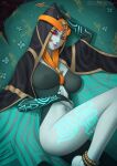  1girl 1girl alluring arm_up bare_legs big_breasts deilan12 high_res hood hood_up lying midna midna_(true) nintendo on_side orange_hair the_legend_of_zelda 